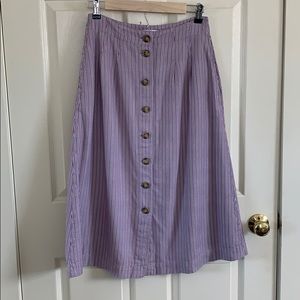 Madewell Patio Lilac Stripe ButtonFront Midi Skirt